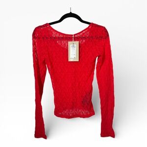JJXX JLLEAH LACE DEEP BACK TOP Red Size S NWT